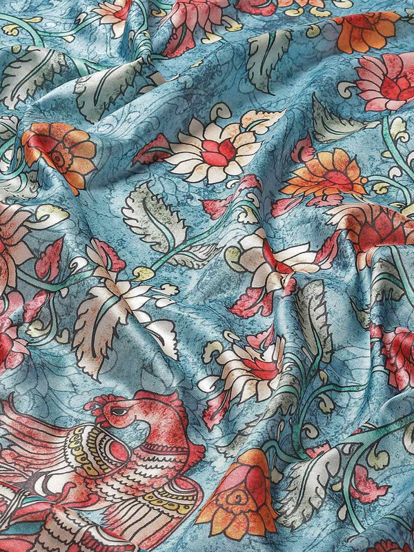 Multicolor Art Silk Printed Kalamkari Saree with Unstitched Blouse - Hiral Fashion | Swadesiicart