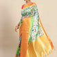 Blue Art Silk Printed Kalamkari Saree with Unstitched Blouse - Hiral Fashion | Swadesiicart