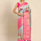 Blue Art Silk Printed Kalamkari Saree with Unstitched Blouse - Hiral Fashion | Swadesiicart