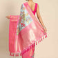 Blue Art Silk Printed Kalamkari Saree with Unstitched Blouse - Hiral Fashion | Swadesiicart