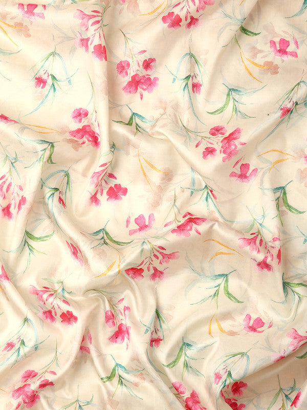 Beige Pure Silk Digital Print Floral Saree with Unstitched Blouse - Hiral Fashion | Swadesiicart