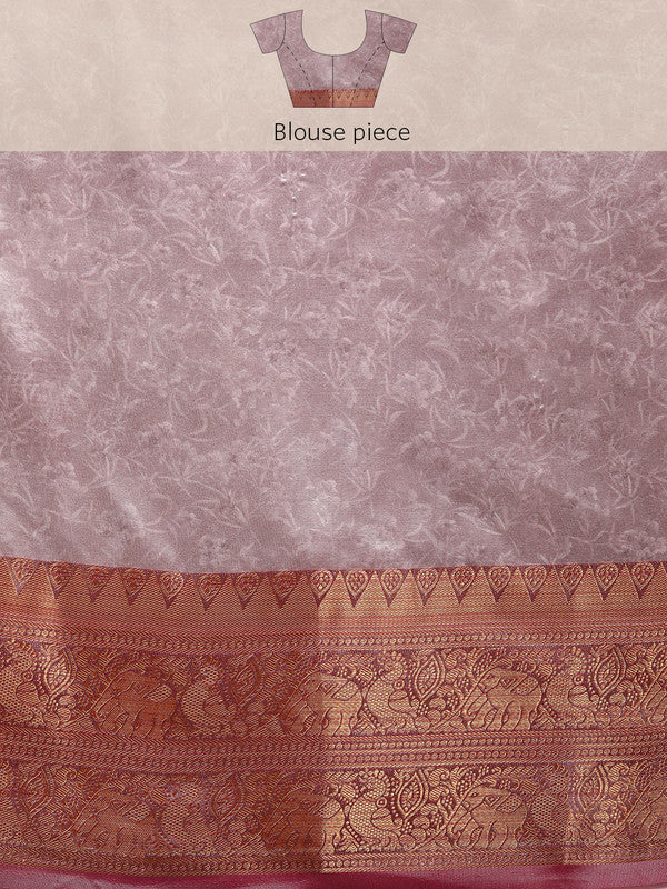 Beige Pure Silk Digital Print Floral Saree with Unstitched Blouse - Hiral Fashion | Swadesiicart
