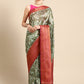 Olive Pure Silk Digital Print Floral Saree with Unstitched Blouse - Hiral Fashion | Swadesiicart