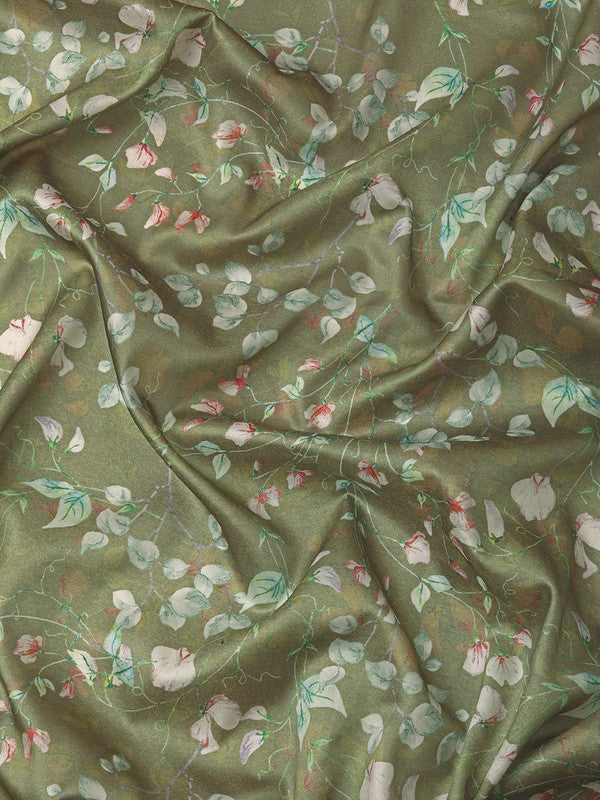 Olive Pure Silk Digital Print Floral Saree with Unstitched Blouse - Hiral Fashion | Swadesiicart
