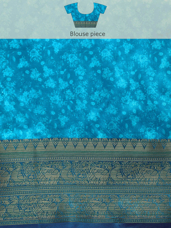 Light Pink Pure Silk Digital Print Floral Saree with Unstitched Blouse - Hiral Fashion | Swadesiicart