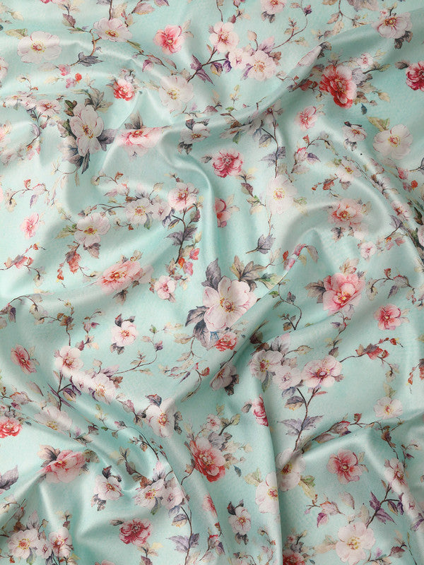 Green Pure Silk Digital Print Floral Saree with Unstitched Blouse - Hiral Fashion | Swadesiicart