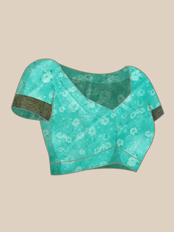 Green Pure Silk Digital Print Floral Saree with Unstitched Blouse - Hiral Fashion | Swadesiicart