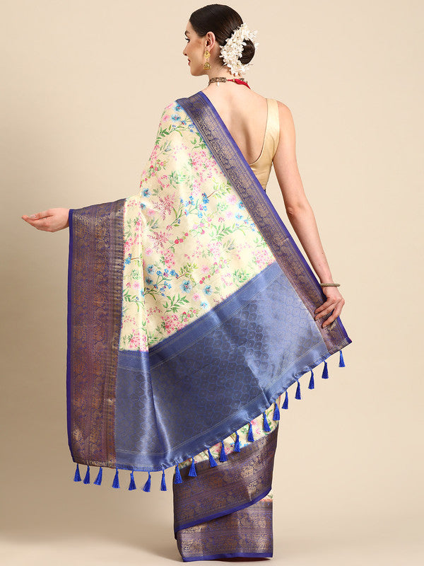 Multicolor Pure Silk Digital Print Floral Saree with Unstitched Blouse - Hiral Fashion | Swadesiicart