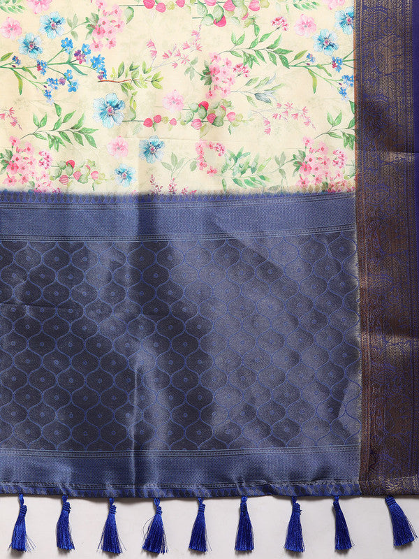 Multicolor Pure Silk Digital Print Floral Saree with Unstitched Blouse - Hiral Fashion | Swadesiicart