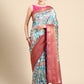 Turquoise Pure Silk Digital Print Floral Saree with Unstitched Blouse - Hiral Fashion | Swadesiicart