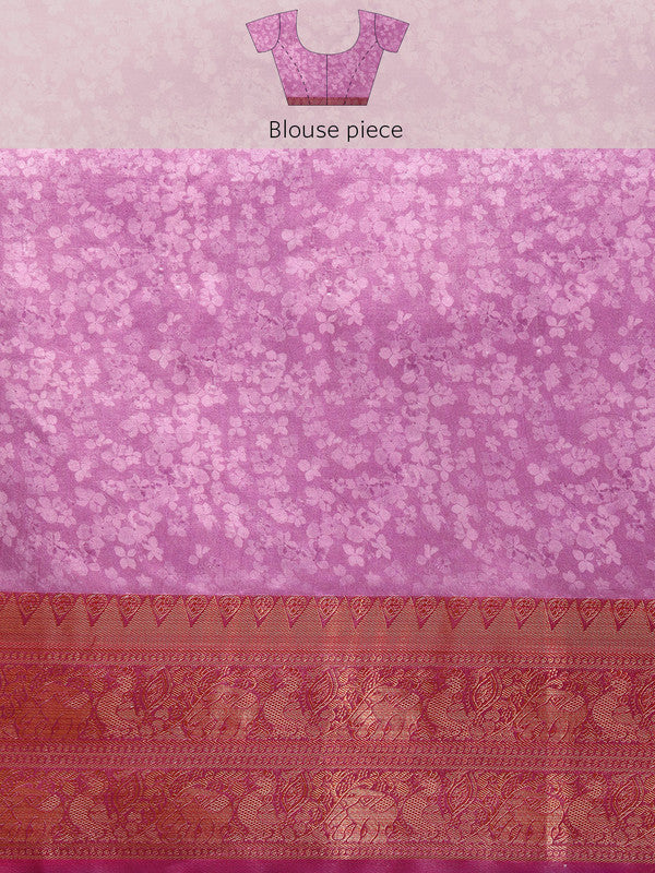 Turquoise Pure Silk Digital Print Floral Saree with Unstitched Blouse - Hiral Fashion | Swadesiicart