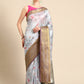 Gray Pure Silk Digital Print Floral Saree with Unstitched Blouse - Hiral Fashion | Swadesiicart