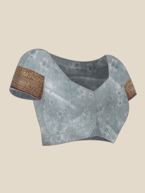 Gray Pure Silk Digital Print Floral Saree with Unstitched Blouse - Hiral Fashion | Swadesiicart