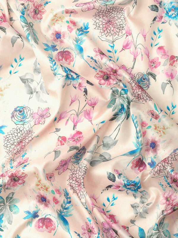 Off White Pure Silk Digital Print Floral Saree with Unstitched Blouse - Hiral Fashion | Swadesiicart