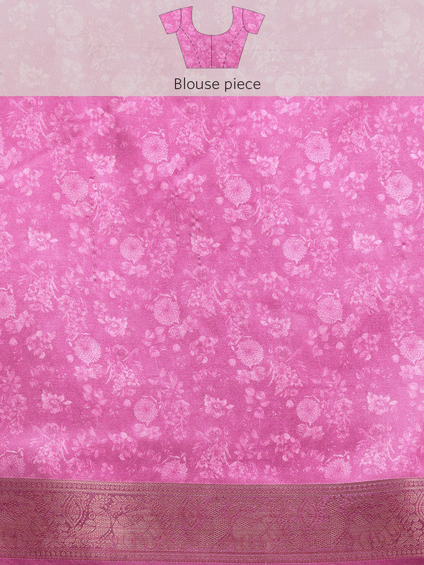 Off White Pure Silk Digital Print Floral Saree with Unstitched Blouse - Hiral Fashion | Swadesiicart