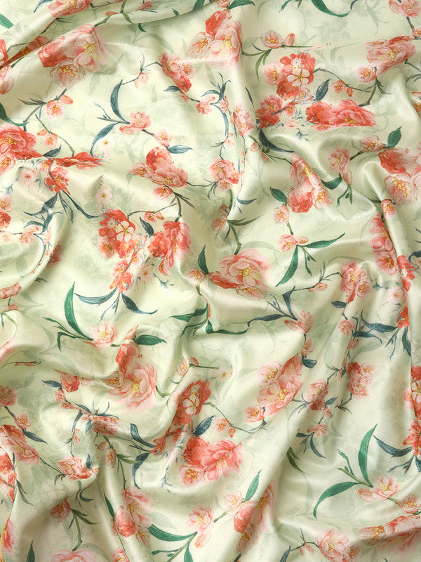 Green Pure Silk Digital Print Floral Saree with Unstitched Blouse - Hiral Fashion | Swadesiicart