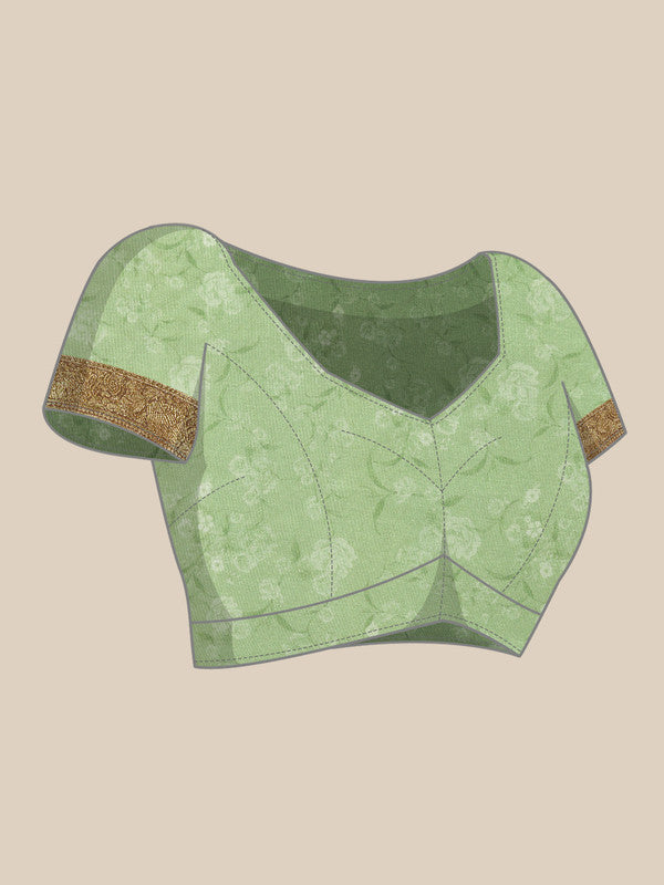 Green Pure Silk Digital Print Floral Saree with Unstitched Blouse - Hiral Fashion | Swadesiicart