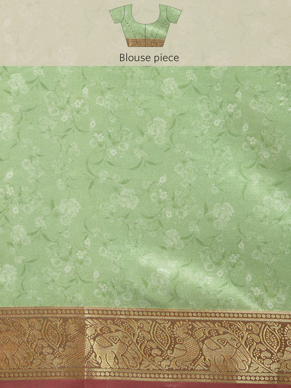 Green Pure Silk Digital Print Floral Saree with Unstitched Blouse - Hiral Fashion | Swadesiicart