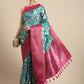 Turquoise Pure Silk Digital Print Floral Saree with Unstitched Blouse - Hiral Fashion | Swadesiicart