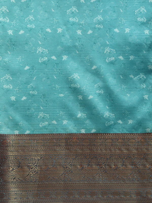 Gray Pure Silk Digital Print Floral Saree with Unstitched Blouse - Hiral Fashion | Swadesiicart