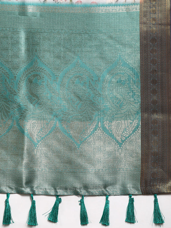 Gray Pure Silk Digital Print Floral Saree with Unstitched Blouse - Hiral Fashion | Swadesiicart