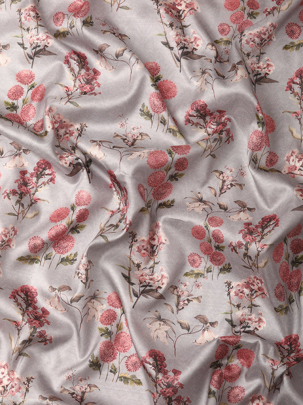 Gray Pure Silk Digital Print Floral Saree with Unstitched Blouse - Hiral Fashion | Swadesiicart