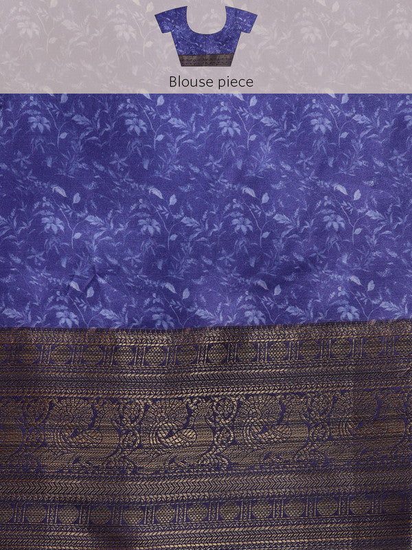 Brown Pure Silk Digital Print Floral Saree with Unstitched Blouse - Hiral Fashion | Swadesiicart