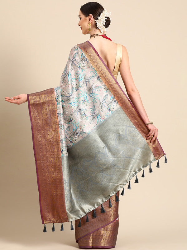 Multicolor Pure Silk Digital Print Floral Saree with Unstitched Blouse - Hiral Fashion | Swadesiicart