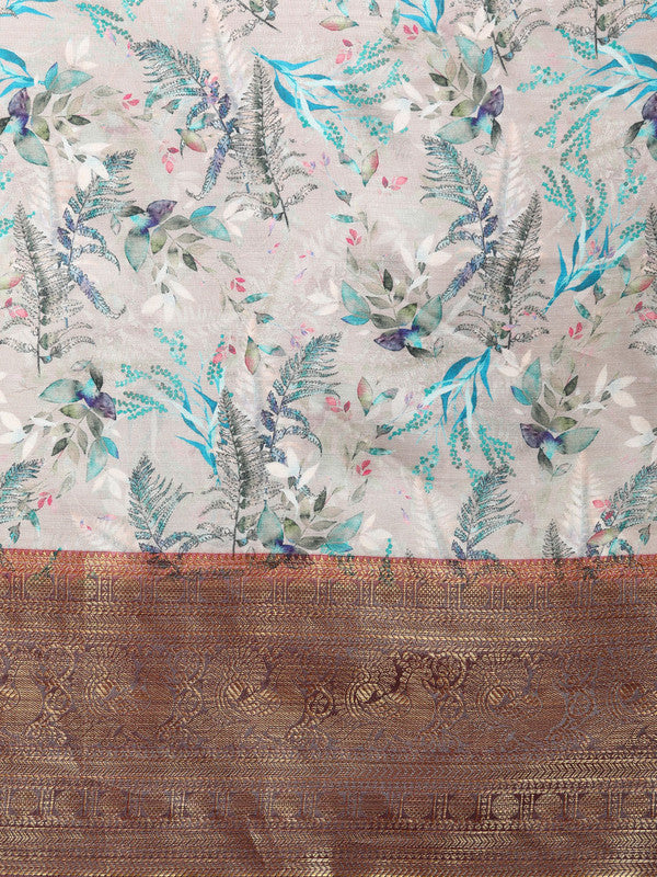 Multicolor Pure Silk Digital Print Floral Saree with Unstitched Blouse - Hiral Fashion | Swadesiicart