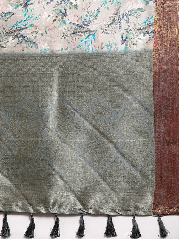Multicolor Pure Silk Digital Print Floral Saree with Unstitched Blouse - Hiral Fashion | Swadesiicart