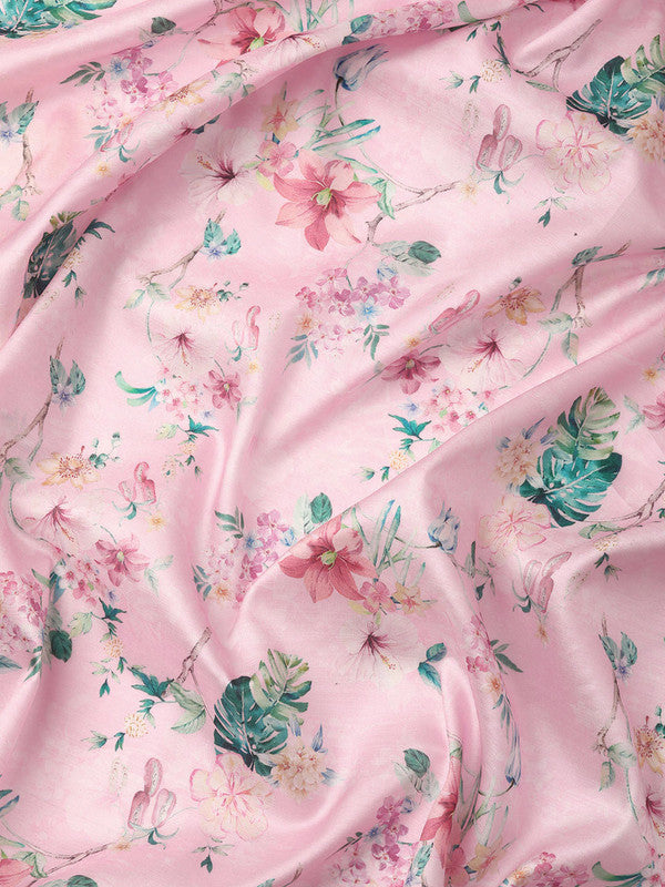Pink Pure Silk Digital Print Floral Saree with Unstitched Blouse - Hiral Fashion | Swadesiicart