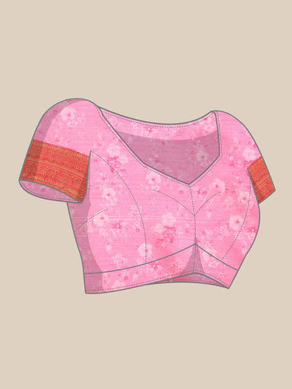 Pink Pure Silk Digital Print Floral Saree with Unstitched Blouse - Hiral Fashion | Swadesiicart