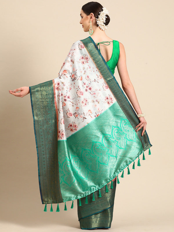 Gray Pure Silk Digital Print Floral Saree with Unstitched Blouse - Hiral Fashion | Swadesiicart