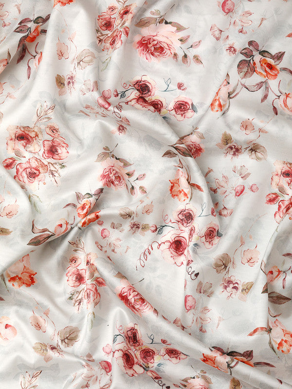 Gray Pure Silk Digital Print Floral Saree with Unstitched Blouse - Hiral Fashion | Swadesiicart