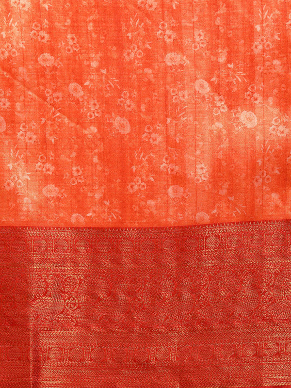 Green Pure Silk Digital Print Floral Saree with Unstitched Blouse - Hiral Fashion | Swadesiicart