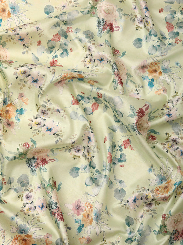 Green Pure Silk Digital Print Floral Saree with Unstitched Blouse - Hiral Fashion | Swadesiicart