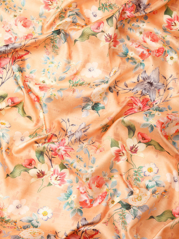 Peach Pure Silk Digital Print Floral Saree with Unstitched Blouse - Hiral Fashion | Swadesiicart