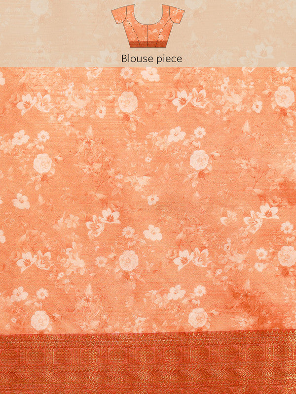 Peach Pure Silk Digital Print Floral Saree with Unstitched Blouse - Hiral Fashion | Swadesiicart
