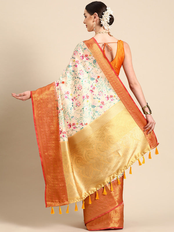 Multicolor Pure Silk Digital Print Floral Saree with Unstitched Blouse - Hiral Fashion | Swadesiicart