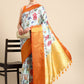 Sky Blue Pure Silk Digital Print Floral Saree with Unstitched Blouse - Hiral Fashion | Swadesiicart