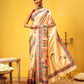 Hiral Fashion Beige Banarasi Art Silk Abstract Digital Printed Saree | Swadesiicart