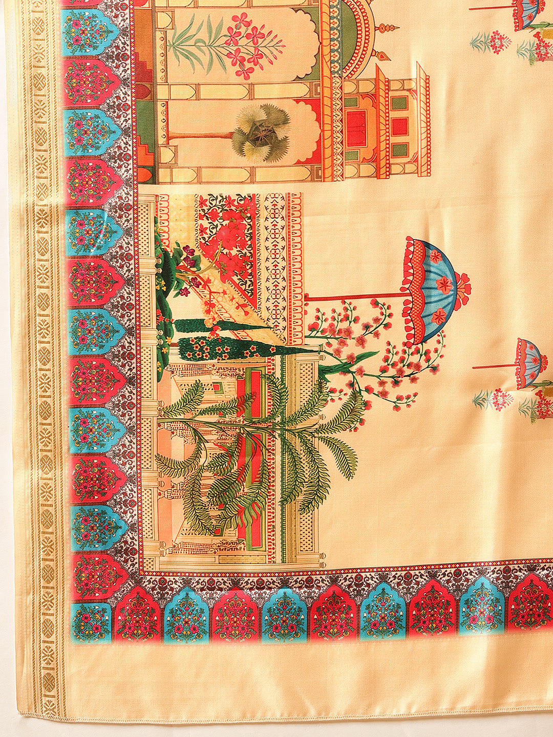 Hiral Fashion Beige Banarasi Art Silk Abstract Digital Printed Saree | Swadesiicart