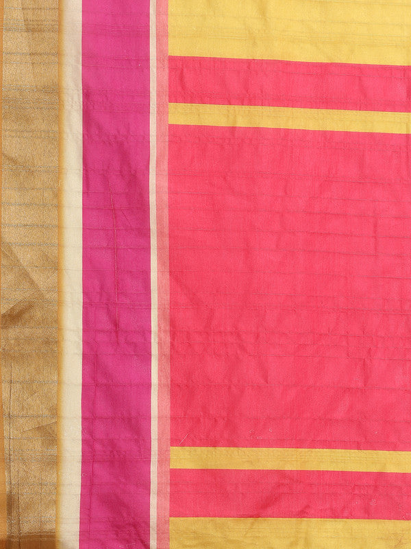 Mustard Tusser Silk Digital Print Solid Saree with Unstitched Blouse - Hiral Fashion | Swadesiicart