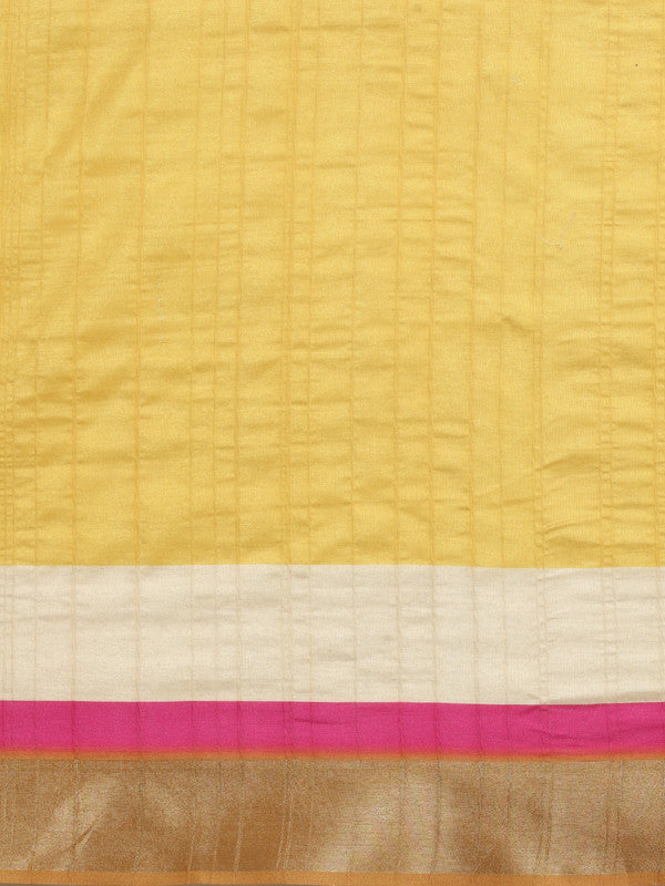 Mustard Tusser Silk Digital Print Solid Saree with Unstitched Blouse - Hiral Fashion | Swadesiicart