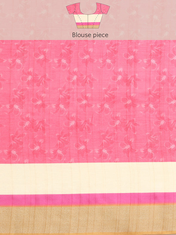 Mustard Tusser Silk Digital Print Solid Saree with Unstitched Blouse - Hiral Fashion | Swadesiicart