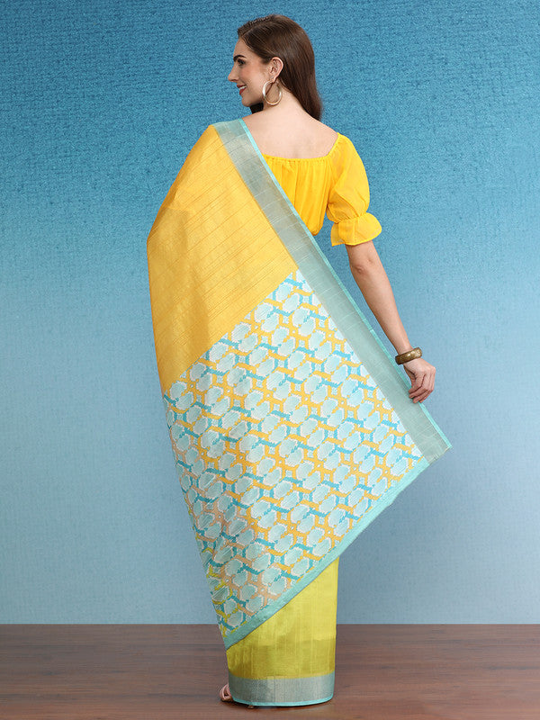 Multicolor Tusser Silk Digital Print Solid Saree with Unstitched Blouse - Hiral Fashion | Swadesiicart