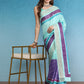 Purple Tusser Silk Digital Print Striped Saree with Unstitched Blouse - Hiral Fashion | Swadesiicart