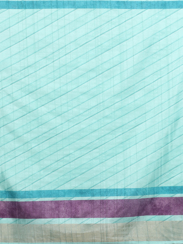 Purple Tusser Silk Digital Print Striped Saree with Unstitched Blouse - Hiral Fashion | Swadesiicart