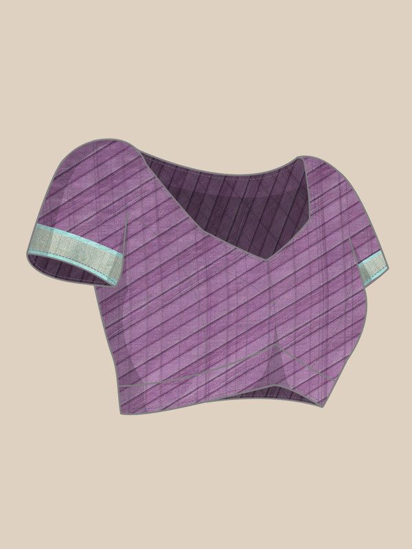 Purple Tusser Silk Digital Print Striped Saree with Unstitched Blouse - Hiral Fashion | Swadesiicart