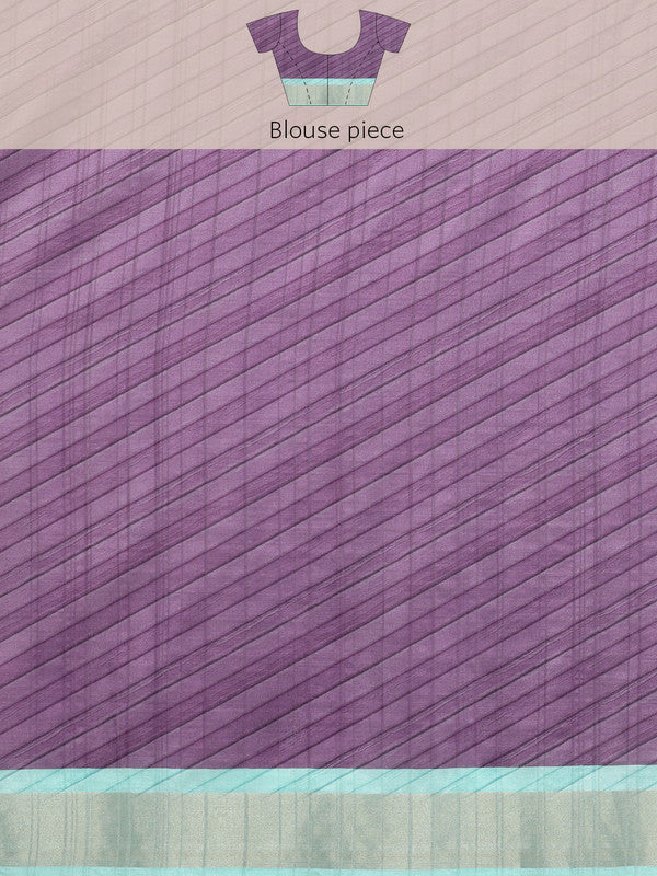 Purple Tusser Silk Digital Print Striped Saree with Unstitched Blouse - Hiral Fashion | Swadesiicart
